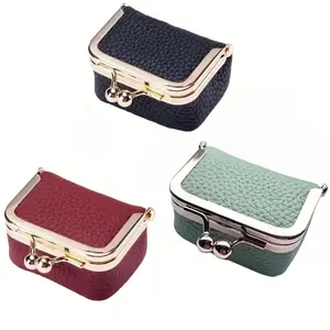 Genuine Leather Mini Jewelry Box, Portable Vintage-Inspired Genuine Leather Coin Purse Jewelry Case with Kiss Lock, Mini Travel Ring Box for Women for Earring/Ring/Necklace/Bracelet(Black) outdoorfun