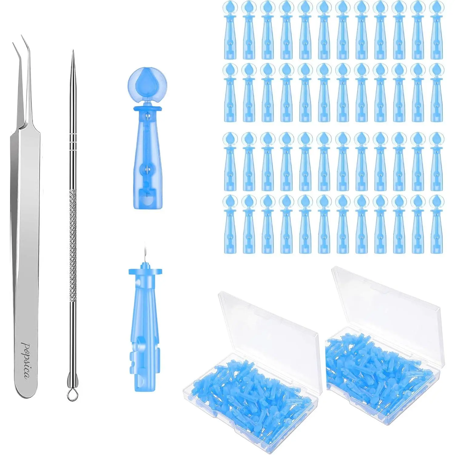 Sterile Needles for Pimples, 100PCS Disposable Acne Pimple Popper Needles with 2PCS Skin Kits for Blackhead and Blemish Remover (Pink and Blue)
