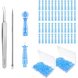 100PCS Sterile Disposable Acne Pimple Popper Needles with 2PCS Skin Kits for Blackhead and Blemish Remover Pink and Blue