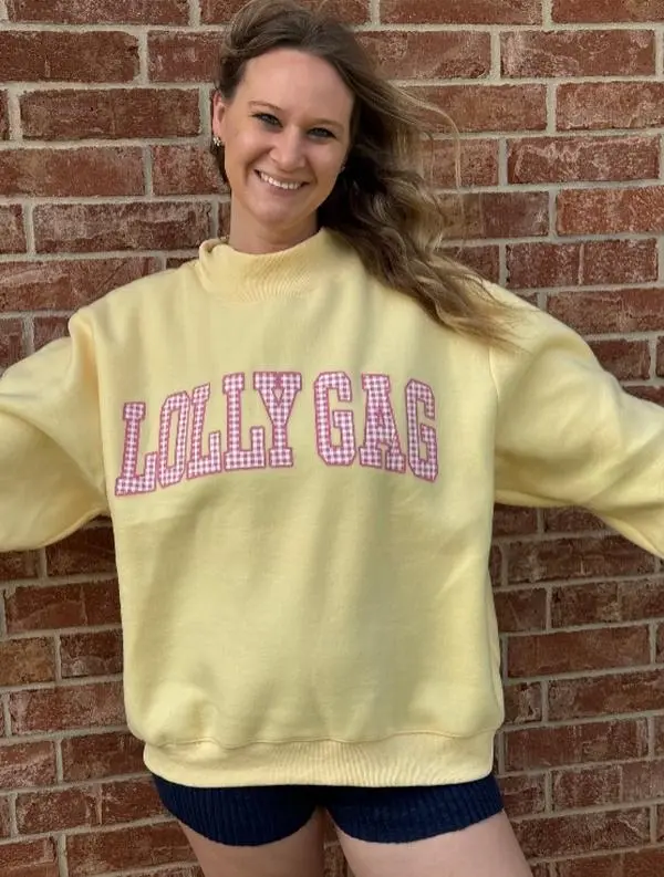 Reversible Dilly Dally/Lolly Gag Mock neck yellow sweatshirt