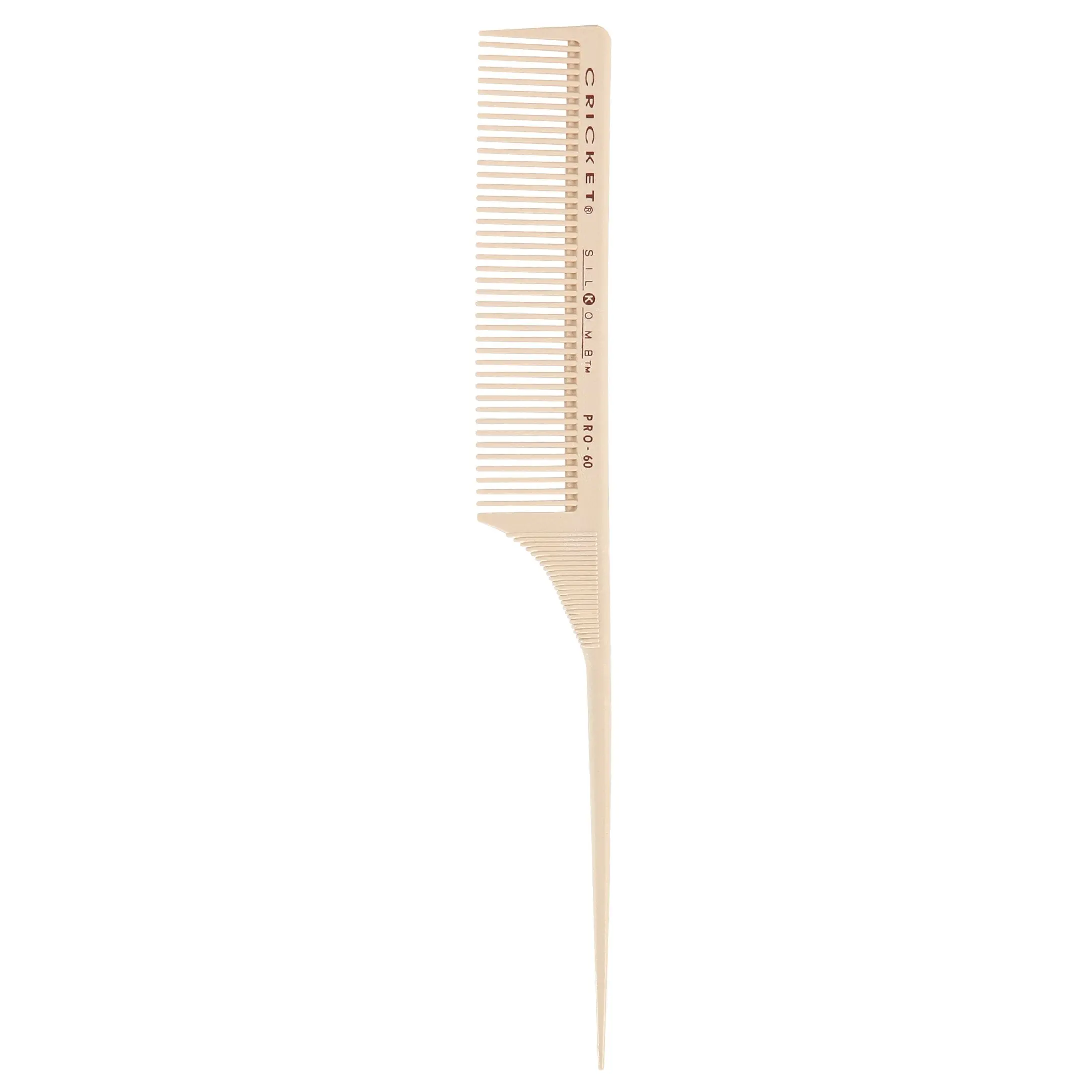 Cricket Beauty Tools Silkomb Pro-60 Rattail Hair Styling Comb, Silicone Injected with Seamless Medium Teeth for Effortless Sectioning and Teasing