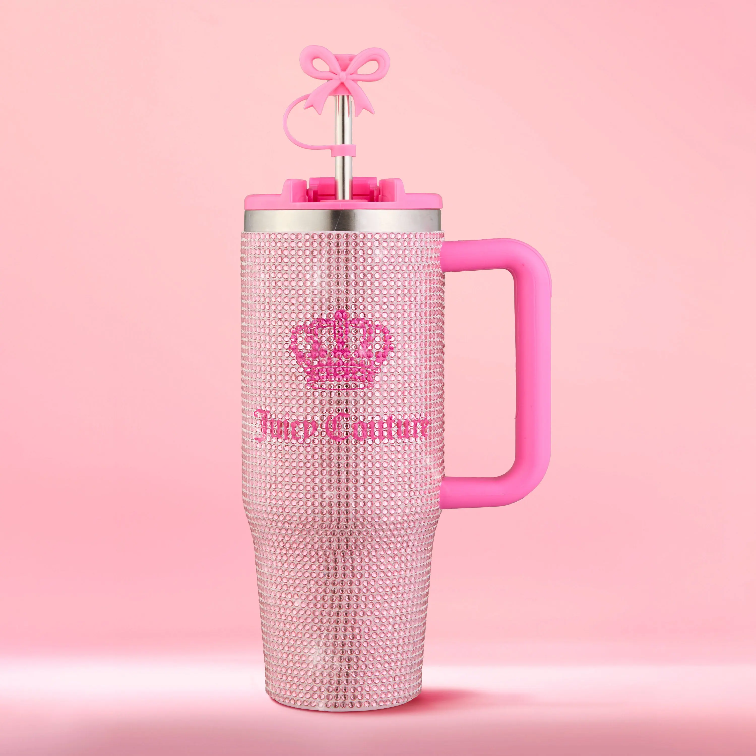 Diamond Bling Stainless Steel Tumbler with Handle and Straw, 30 oz