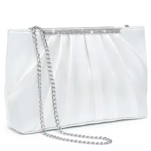 Elegant Pleated Evening Clutch Bags for Women Formal Handbags Purses for Wedding Party Prom with Sparkly Rhinestones