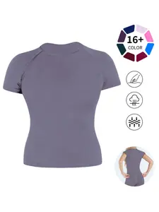 Slim Fit Crew Neck Workout Top, 16+ Colors, Short Sleeve Seamless Yoga Tee, Buttery Soft & Breathable, Ideal for Gym, Running, Everyday Wear, Workout Sportswear, Gymswear
