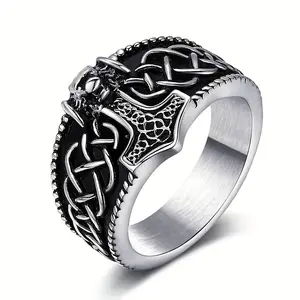 Men's Vintage Thor Hammer Lion Head Ring  316 Stainless Steel Amulet Jewelry