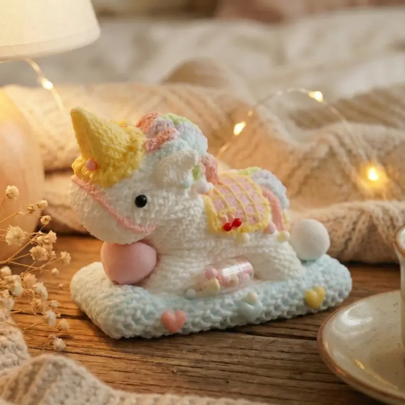 Pawtoto Knitted Unicorn Kawaii Squishy Soft Stress Ball - Handmade Non-Toxic Food-Grade Silicone, Creamy Clay Feel, Quick Rebound, Sensory Fidget Relief Stress Relief Fingertoy, Oddly Satisfying Classic Novelty Toy