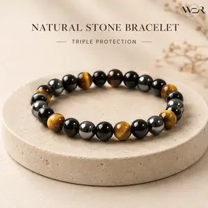 Tiger Eye Bracelet with Natural Hematite, Masculine Mixed Stone Beaded Wristband, Stretchable Casual Jewelry for Men with Grounding Energy