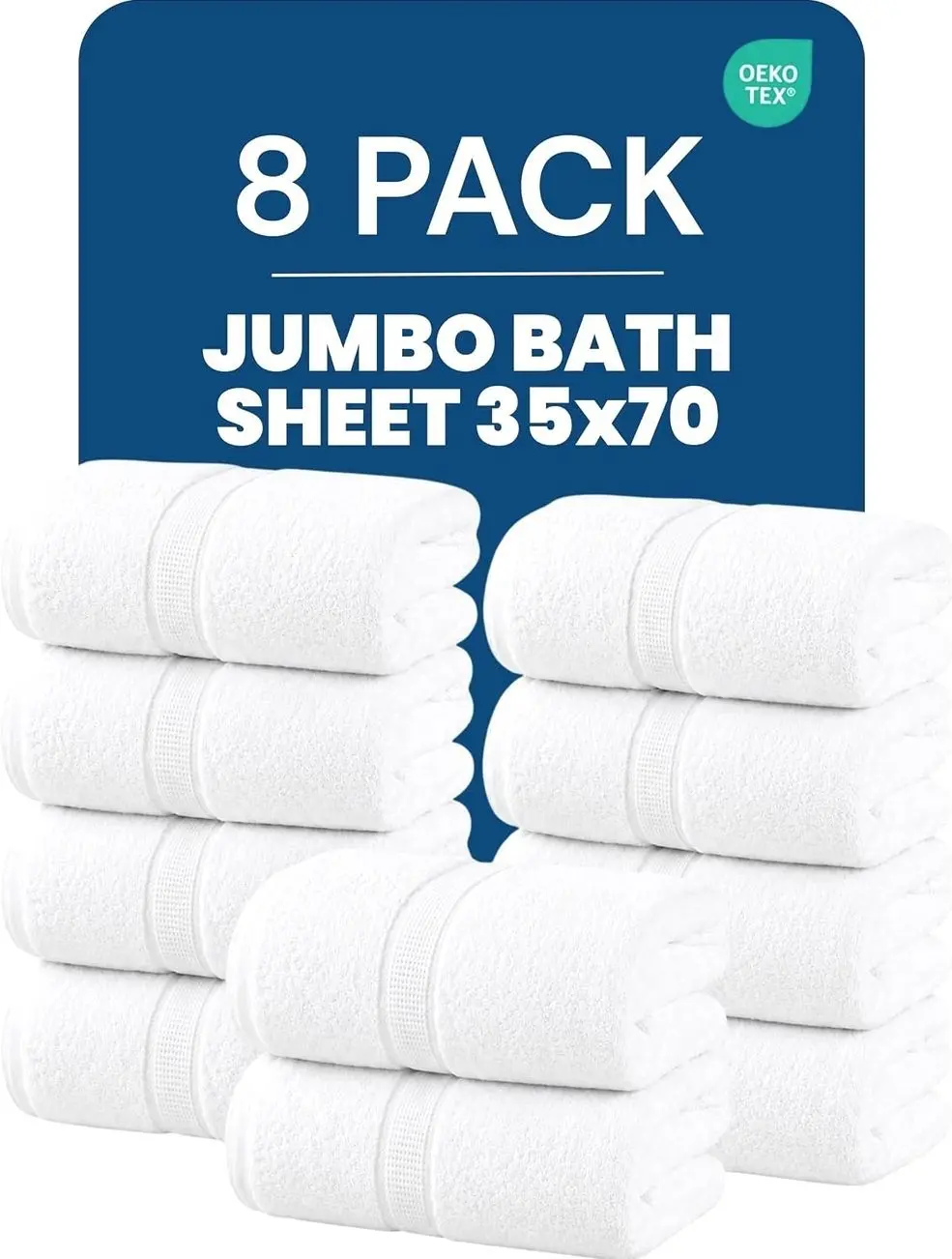 Bulk 8-Pack Commercial Jumbo Bath Sheets, 35" x 70", 600 GSM, White | For Vacation Rentals & Luxury Suites – 100% Ring-Spun Cotton with Plush Comfort & High Absorbency