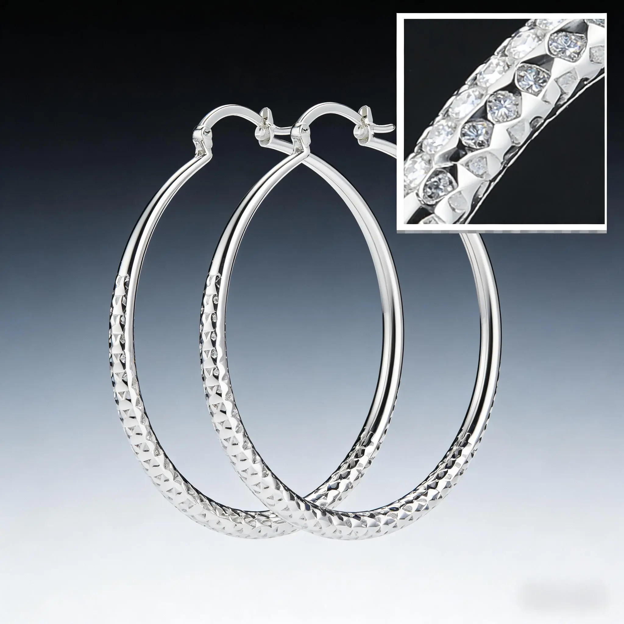 Hand Hammered Hoop Earrings for Women, 925 Sterling Silver Plated 50mm Hoops, Chunky Textured Polished Statement Jewelry, Lightweight Hypoallergenic with Click-Top Closure, 50Mm Circle Hoops, Comfortable Wear