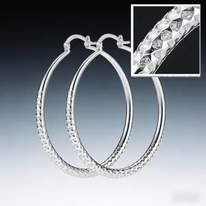 Hand Hammered 925 Sterling Silver Large Hoop Earrings for Women, Textured Chunky Polished 50mm Circle Hoops, Hypoallergenic Lightweight Click-Top Closure, Trendy Minimalist Statement Jewelry for Daily Wear Party Anniversary Birthday Christmas Gift