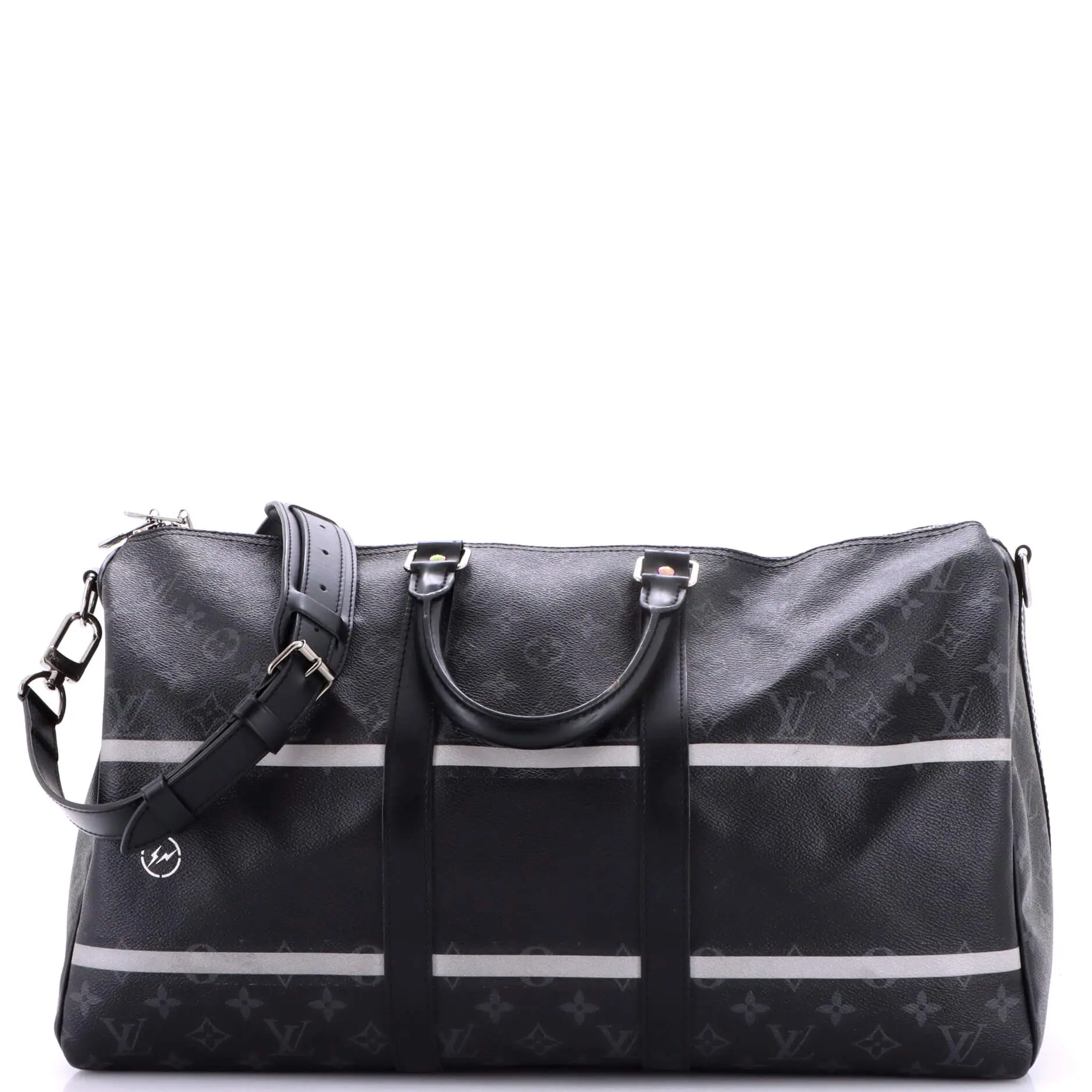 Pre-owned Louis Vuitton Canvas Coated Travel bags Keepall Bandouliere Bag Limited Edition Fujiwara Monogram Eclipse Canvas 55 by Rebag