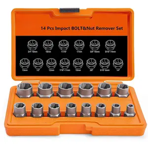 Bolt Extractor Set, 14 Pieces Impact Bolt, Nut Extractor Socket Set with 3/8 Inch Adapter for Damaged, Rusted Hand Tools