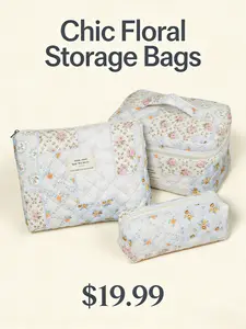 3-Piece Vintage Floral Quilted Cosmetic Bag Set – New Store Intro Offer