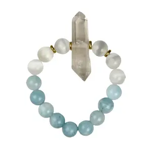 Clear Quartz Double Pointed Crystal Bracelet -  Larimar, Tanzanite, Apatite, Rose Quartz