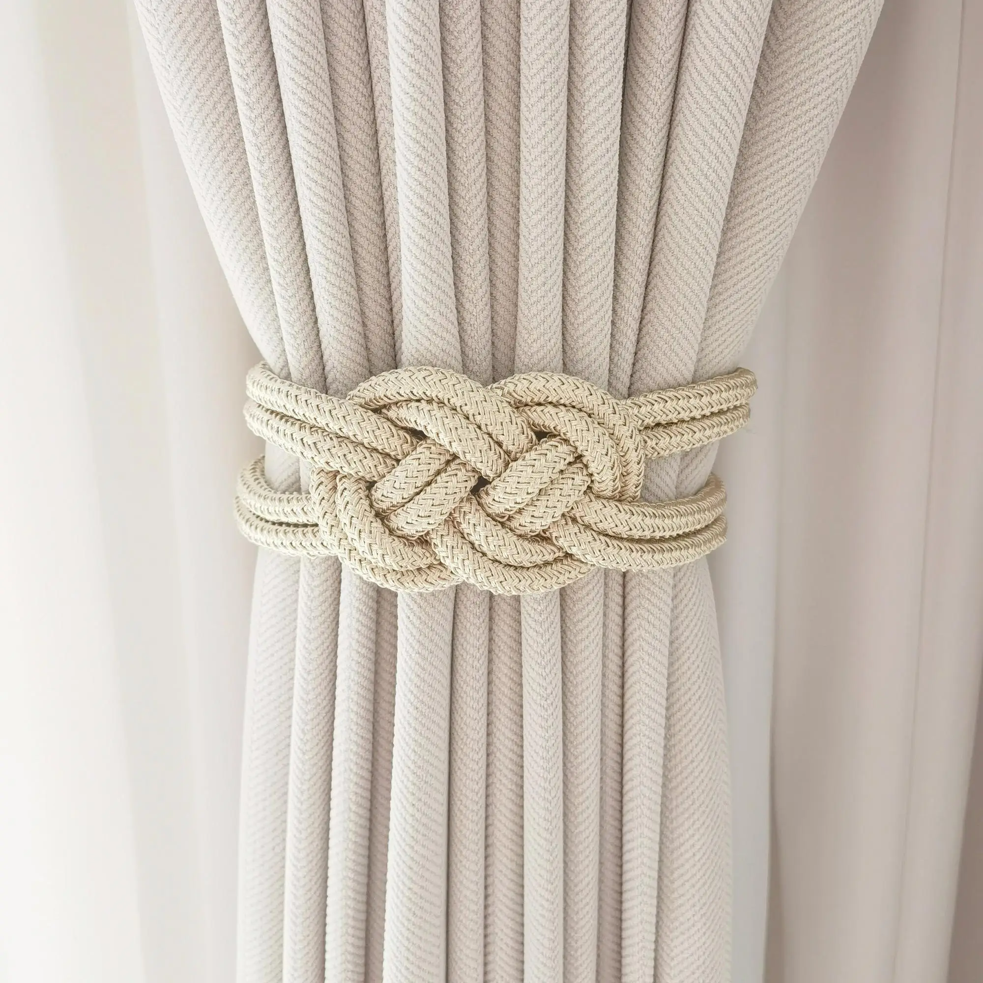 Magnetic Curtain Tieback, 1 Count Solid Color Curtain Tieback with Chinese Knot, Window Curtain Accessories for Home Living Room & Bedroom, Room Deco