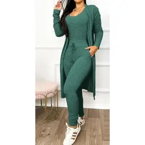 Two Piece Set Women Outfit 2025 Spring Fashion Drawstring Pocket Design U-Neck Sleeveless Skinny Jumpsuit & Long Sleeve Coat Set