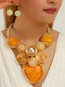 Handmade Colorful Aluminum Wire Embedded Imitation Crystal Necklace and Earrings, Unique Fiber Rope Jewelry Set, Elegant Accessories for Women