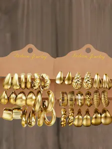 Women's Fashion Hoop Earrings Set, Vintage Charm Elegant High-Quality Waterdrop Design Square Statement Jewelry, Perfect for Vacation Date Party Daily Wear, Versatile Use