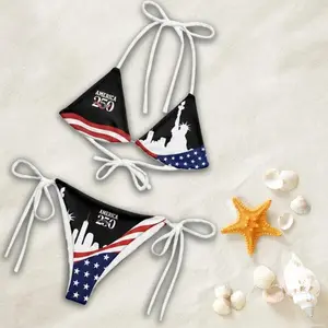 America 250 Bikini Set Women Statue of Liberty USA Flag Black Red White Blue Halter Triangle Tie Side 4th of July 250th Anniversary Patriotic Beach Swimsuit Summer