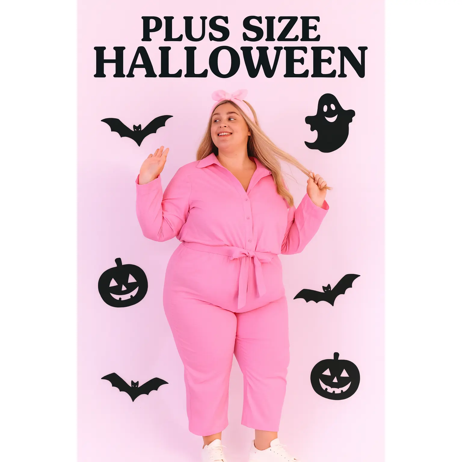 Plus Size Halloween Costume for Women | Hot Pink Jumpsuit Outfit | XL/XXL Retro Dollcore Look