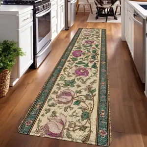 1PC， Spring Purple Flowers Green Pattern Decoration Patterned strip rugs, home décor, bathroom mats, entryway mats, bathroom non-slip mats, indoor entrance rugs, bedroom bedside mats, kitchen mats, hallway rugs, flannel sponge rugs, hallway runner rugs