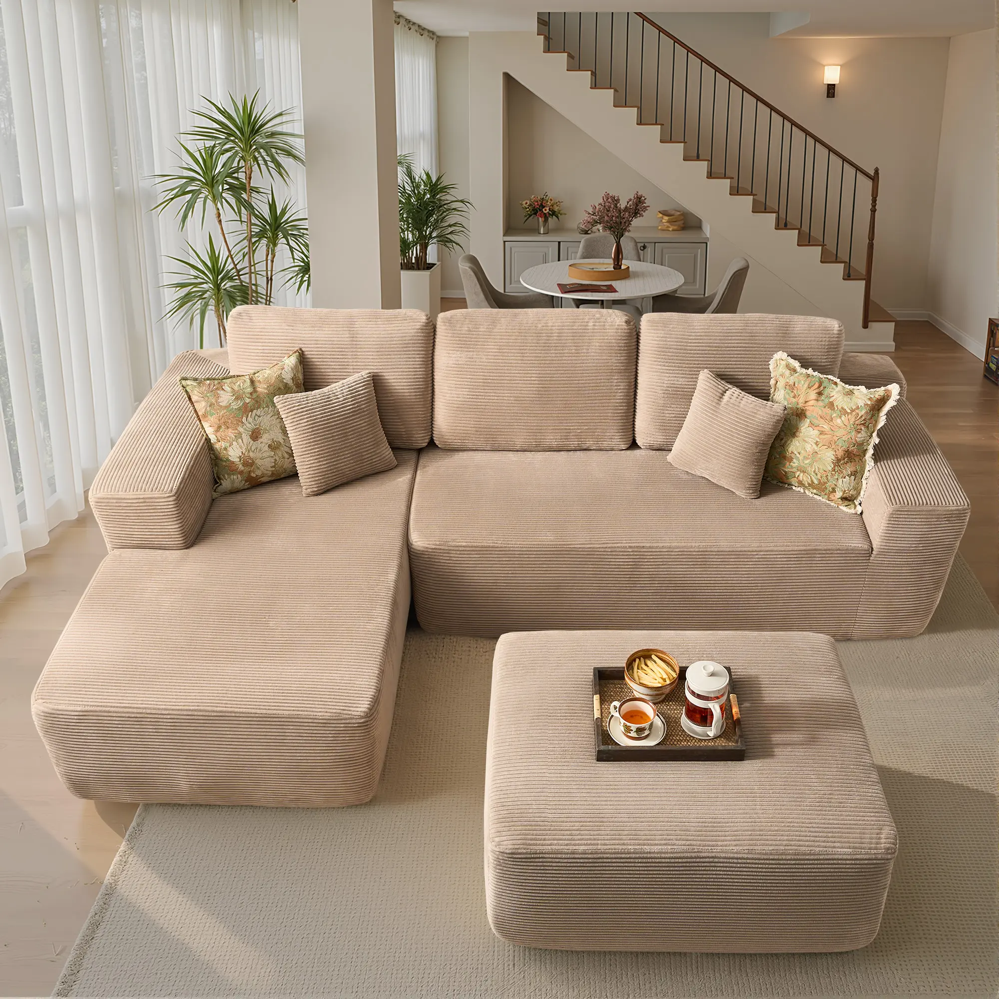 Camel Corduroy Left Chaise