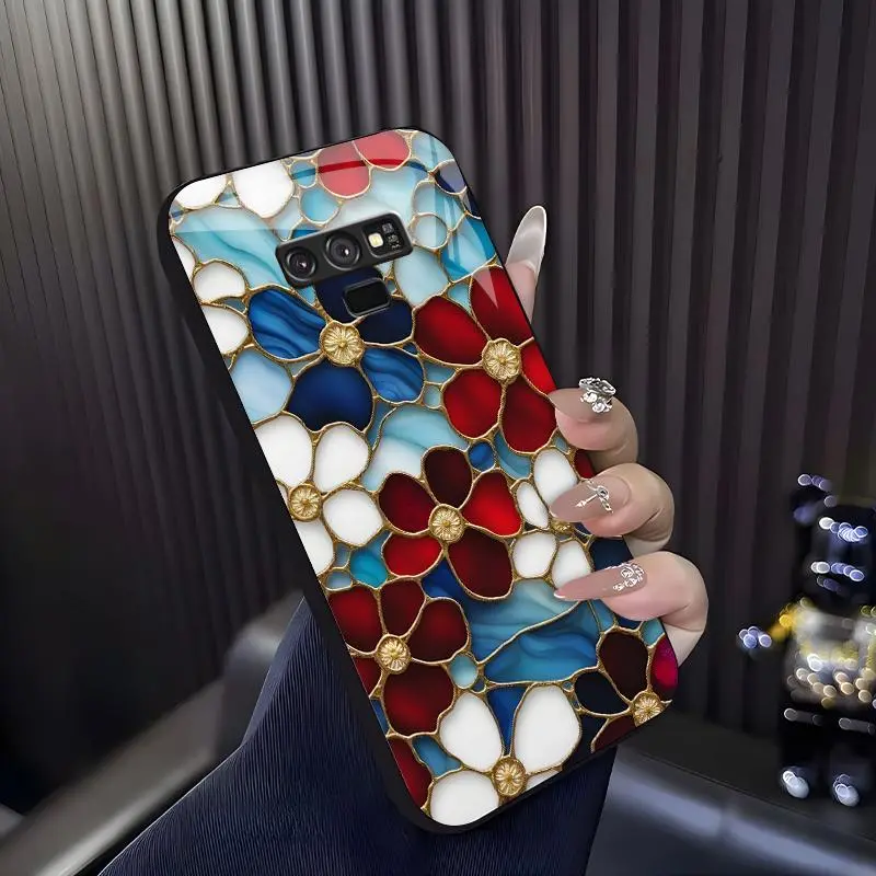 Cottagecore Aesthetic! Handcrafted stained glass floral case for Galaxy Note9, vintage art style shockproof cover — 975