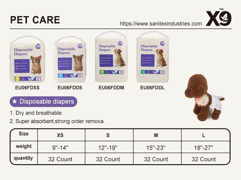 X9 Disposable Pee Pads for Female Dogs—Ultra-absorbent pads designed specifically for female dogs in heat, during estrus, and with urinary incontinence—Leak-proof pads with a tail opening—32-pack (XS/S/M/L)
