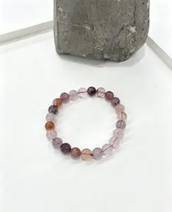 1pc 8mm Natural Super Seven Beaded Bracelet, Handmade Multi-Color Gemstone Stretch Bangle for Women Men, Healing Crystal Jewelry