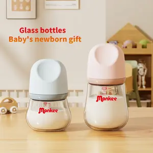 Premium Glass Baby Bottles, Anti-Colic Wide Neck breastfeeding bottle with Eccentric Silicone Nipple for Upright Feeding, BPA Free, Heat Resistant, Easy to Clean, Easy to hold, Feeding essentials, suitable for newborns and infants