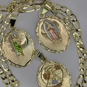 Our Lady of San Juan de los Lagos San Judas Tadeo Or Virgen de Guadalupe Religious Pendant Necklace Gold Tone Chain