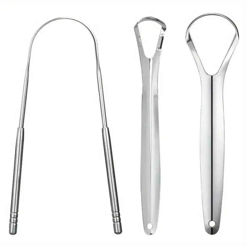 Stainless Steel Tongue Scraper Cleaning Set, 3-Piece U-Shaped Tongue Scrapers, Fresh Breath Oral Care Tool for Essential Dental Hygiene, Oral Care Supplies