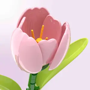 Pink tulip Building Blocks Bouquet,DIY Long Stem Artificial Eternal Flower,Romantic Gift for Valentine's Day,Birthday,Anniversary & Home Decor