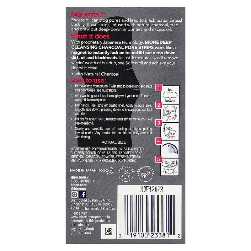 Biore Deep Cleansing Pore Strips, Charcoal, 18 Nose Strips