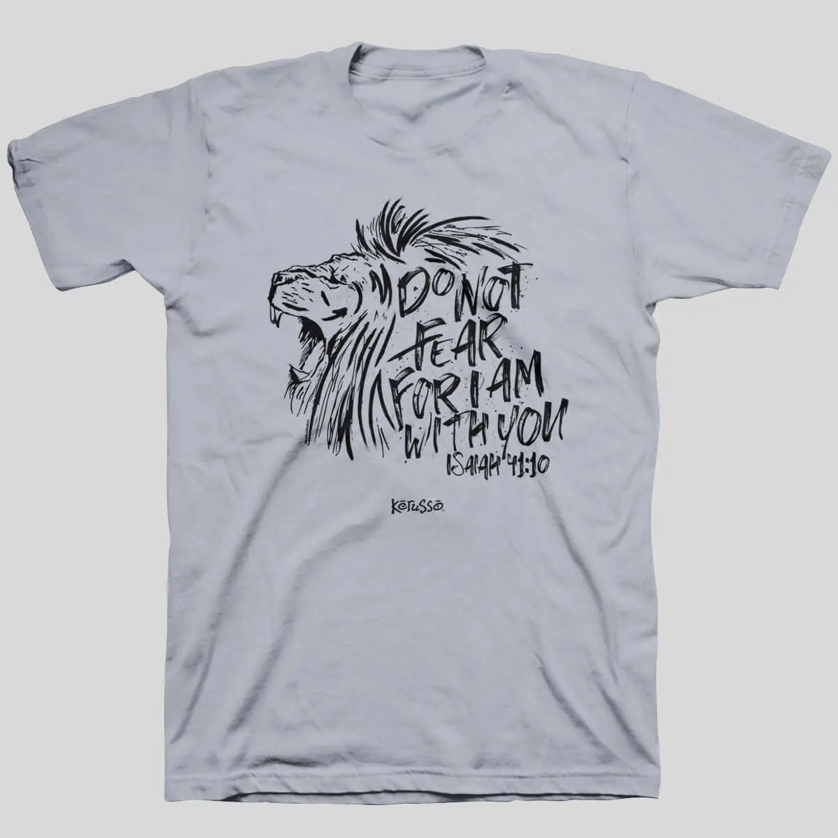 Women's Christian Rib Seamless Cotton Knit T-Shirt - Hand-Drawn Art Isaiah 41:10 'Do Not Fear™' Lion Print, Casual Short Sleeve Round Neck Top