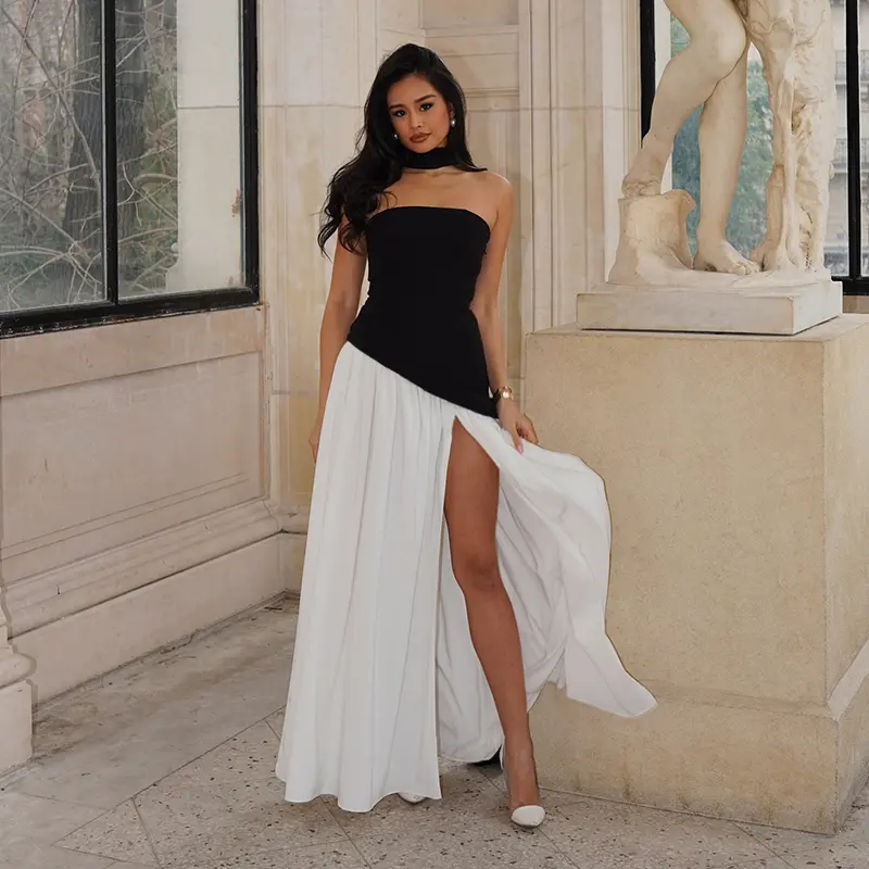 YL25124PFO-Womens Elegant High Split Patchwork Sheath Long Dress Sweet Sleeveless Slim-fitting Maxi Party Dress(With Ribbon) - TikTok Shop YL25124PFO-Womens Elegant High Split Patchwork Sheath Long Dress Sweet Sleeveless Slim-fitting Maxi Party Dress(With Ribbon) - TikTok Shop