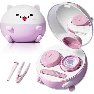 Cute Contact Lens Cleaner, Contact Lens Case Cleaning Machine with Solution Soak Case and Contact Lens Applicator Tool for Daily Vision Care, Travel Size (Purple) springtok