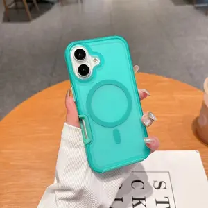 Magnetic Neon Color Matte Translucent Armor Shockproof Case For iPhone 16 13 12 14 15 Pro Max For Magsafe Wireless Charge Cover