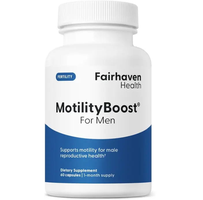 Fairhaven Health MotilityBoost for Men | Prenatal Male Fertility Supplement for Motility Strength | Pre-Conception for Him Includes L-Carnitine, Vitamin B12, B6, CoQ10 and Quercetin | 60 Capsules