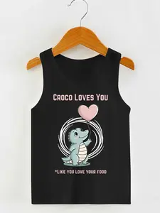 Boys' Spring Summer Fashion Creative Letter Dinosaur Print Vest, Casual Loose-Fitting Sleeveless Long Top, Perfect Gift for Kids