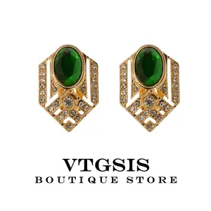 Vintage Glam Drop Earrings  Gold-Tone w/ Emerald Green Stone & Sparkling Crystals. Old Hollywood Opulence for Galas & Parties. Instant Elegance, Be the Spotlight!