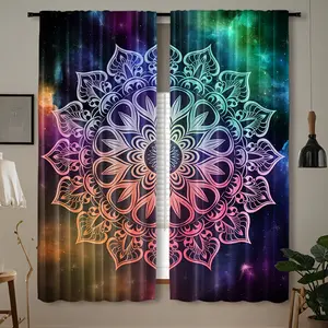 2 Pieces Galaxy Mandala Curtains, Colorful Starry Sky Design Art Curtains, Suitable for Bedroom and Living Room Decoration, Semi-Transparent Polyester Fiber, Easy to Care for, Machine Washable