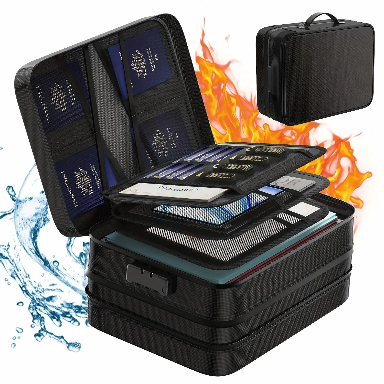 5200°F Document Organizer with Lock, Upgraded Heat Insulated Fireproof- Box File Organizer, Portable Home Travel for Important Documents, Files And More
