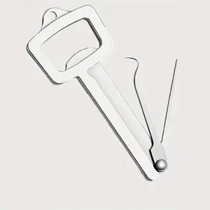 Toothpick -3-in-1 Reusable Stainless Steel Pick with Hook Straight Pick & Bottle Opener Travel Keychain Toothpick Tool Silver Oral Dental Floss Handy