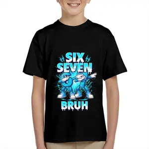 Kid's T-shirt Funny SIX SEVEN BRUH 67 gesture robot number character mecha  lightning fun 100% cotton pattern T-shirt for boys and girls  toddler cartoon T-shirt, teen boy clothing gift G-45