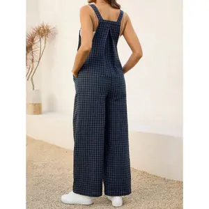 Gasaul Vacation Plaid Wide Leg Maternity Jumpsuit