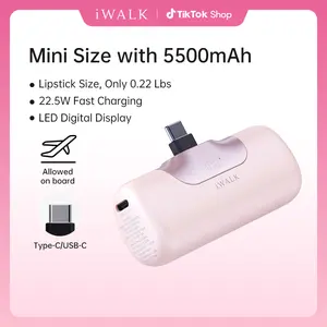 iWALK 5500mAh Mini Mobile Battery Power Bank - 22.5W PD USB-C Fast Charging, Magnetic Plug, Digital Display, Built-in Chargeable Cable, USB-C In, for iPhone 17/16/15 Pro Max, iPad, Samsung S24/S23, Smartphone, Purse Mini Gadgets, Outdoor Use Portable summ