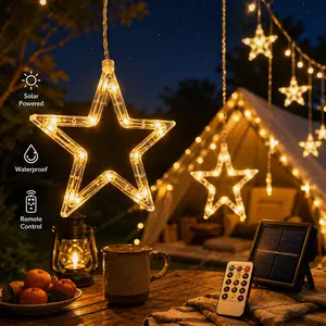 Solar Star Curtain Lights - Solar Outdoor Lights with 8 Modes Remote, for Kitchen Window, Dining Table Atmosphere & Decor