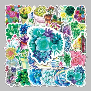 50 Succulent Plant Cartoon Stickers, Suitable for Scrapbooks, Diaries, Laptops, Water Bottles, Cars, Car Decorations, and Other Faith-based Designs—gifts with Positive Messages.