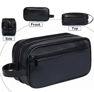 Mens travel toiletry bag Water-resistant Bathroom Toiletries Organizer Gift For Men PU Leather Water Resistant Cosmetic Bag Dopp Kit Shaving Pouch with Large Capacity for Toiletries Accessories